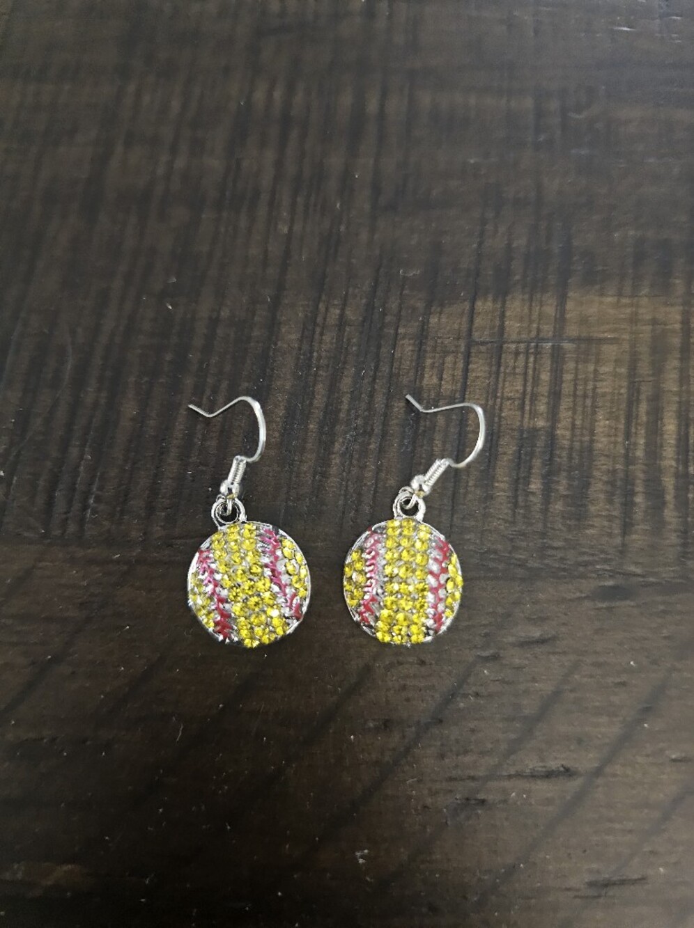 Yellow and Pink Crystal Drop Earrings with Silver Hooks